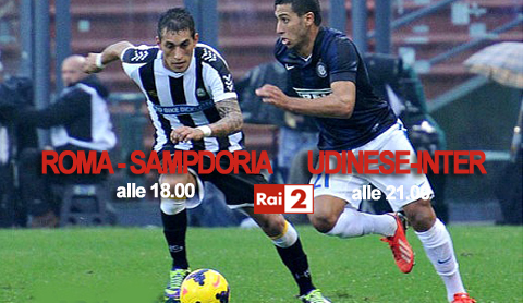 Ottavi di Coppa Italia, doppio appuntamento su Rai due: Roma-Sampdoria e Udinese-Inter
