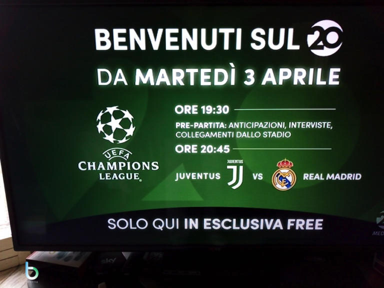 Canale 20 di Mediaset: partenza il 3 aprile con Juventus-Real Madrid in esclusiva
