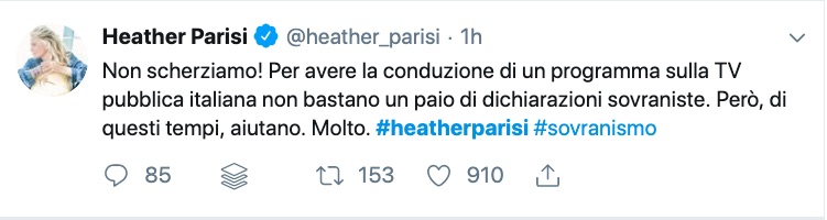 Il tweet di Heather Parisi